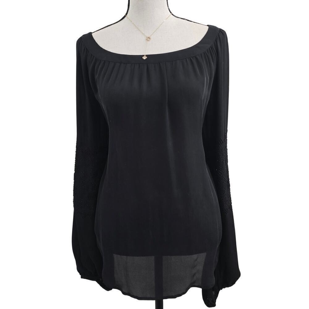 L'Agence 100% Silk Blouse Women’s Sz 6 Black Long Sleeve Sequin Elegance Luxury
